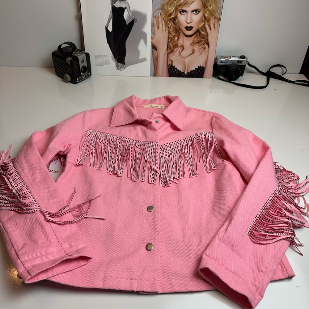 MollyGreen Pink FringeWestern CowgirlJacket Y2K RodeoFringe UtilityJacket Small - Picture 3 of 12